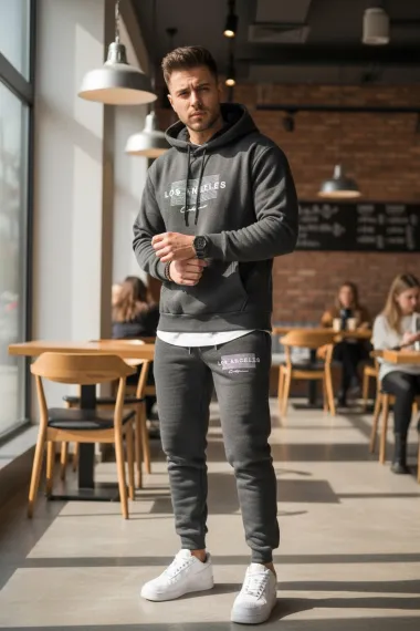 Trening barbati slim fit gri, Pantaloni + Hanorac, vatuit 12105 I3-3.1